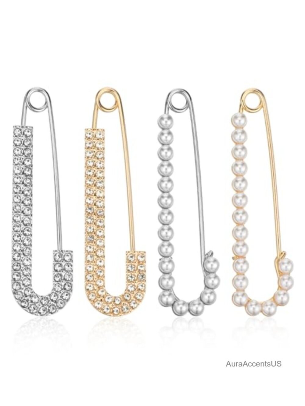 Set of 4 Alloy Brooches with Faux Pearls and Crystals for Scarves and Shawls